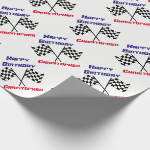 Checkered Flags Happy Birthday Personalized Gift Wrapping Paper