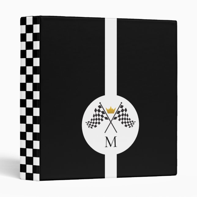 Checkered Flags Initial Monogram Auto 3 Ring Binder (Front/Spine)