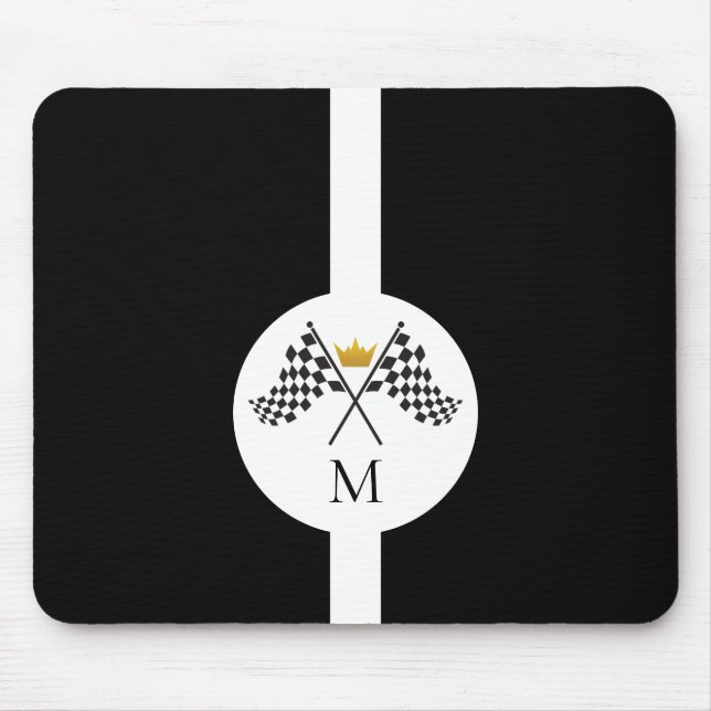 Checkered Flags Initial Monogram  Mouse Pad (Front)