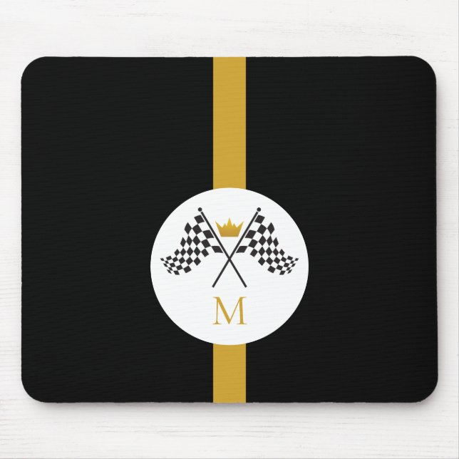 Checkered Flags Initial Monogram  Mouse Pad (Front)