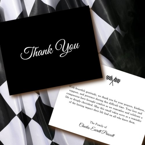 Checkered Flags Memorial Elegant Black and White Thank You Card