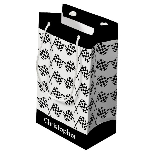 Checkered Flags Racing Personalized Small Gift Bag (Back Angled)