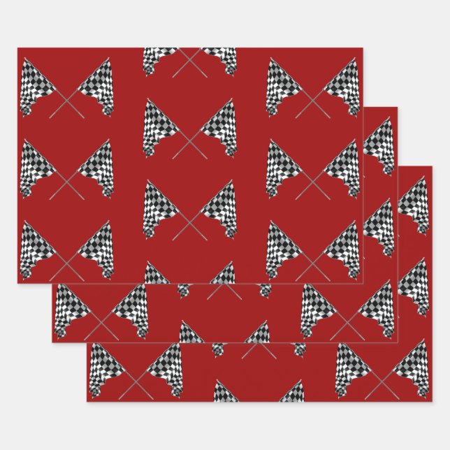 Checkered Flags Wrapping Paper Sheets (Set)
