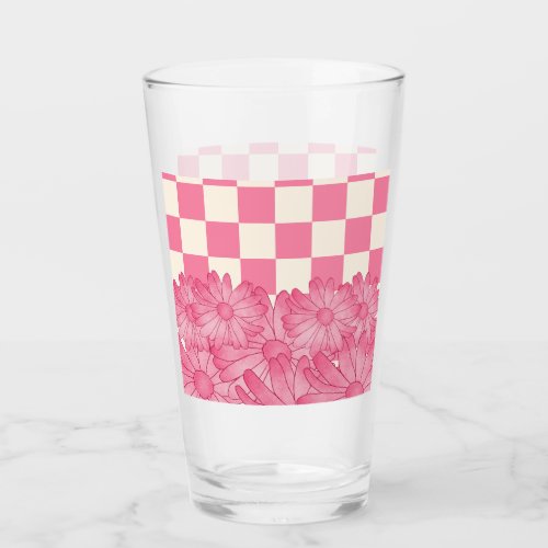 Checkered Floral Pattern Coquette Glass Cup