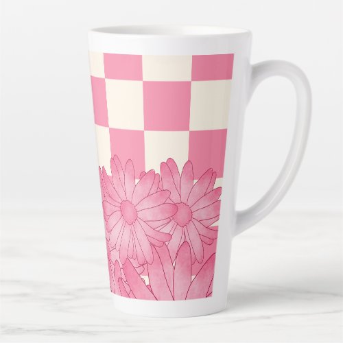 Checkered Floral Pattern Coquette Latte Mug