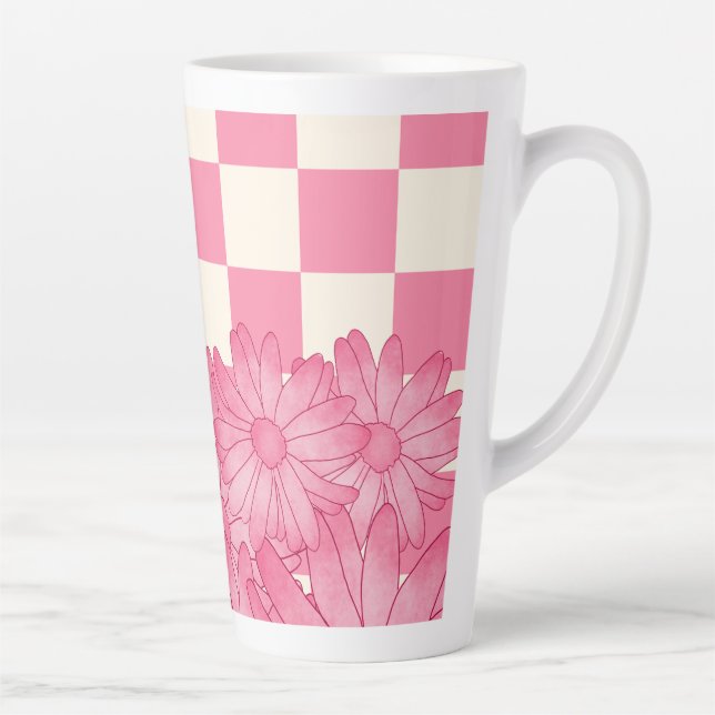 Checkered Floral Pattern Coquette Latte Mug (Right)