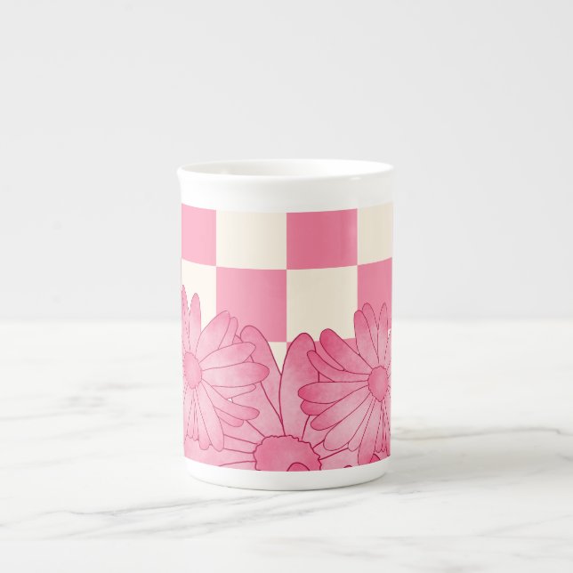 Checkered Floral Pattern Coquette Specialty Mug (Front)