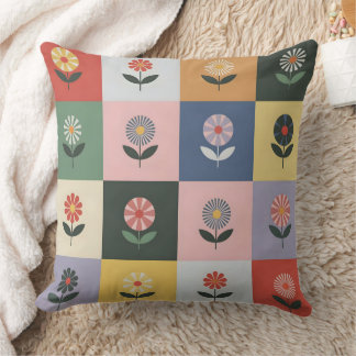 Checkered Floral Pattern Throw Pillow