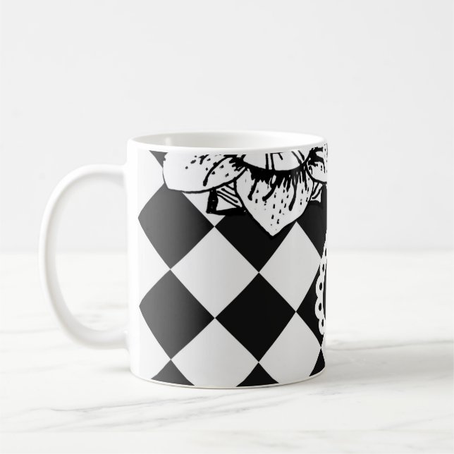 Checkered Flower Face | Surreal Coffee Mug (Left)