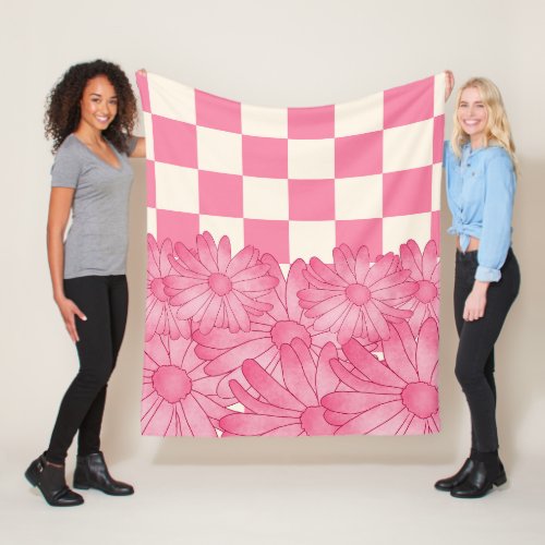 Checkered Flower Pattern Coquette Fleece Blanket