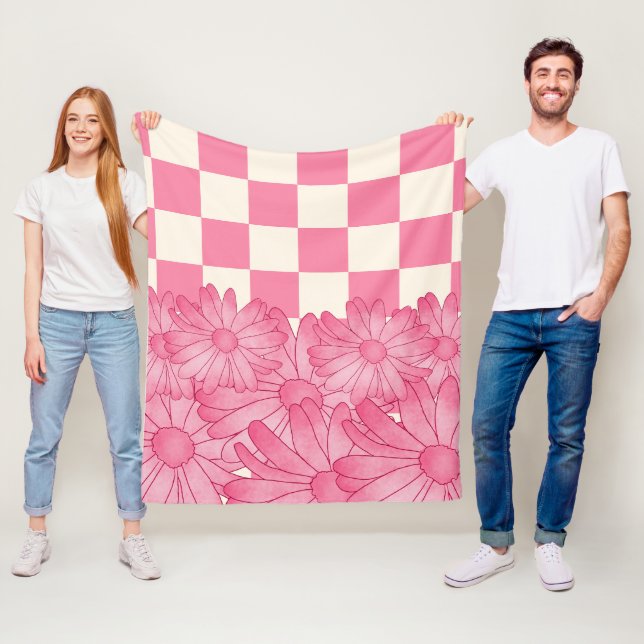 Checkered Flower Pattern Coquette Fleece Blanket (In Situ)