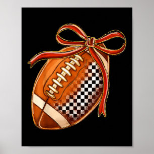 Checkered Football Coquette Bow Game Day Touchdown Poster