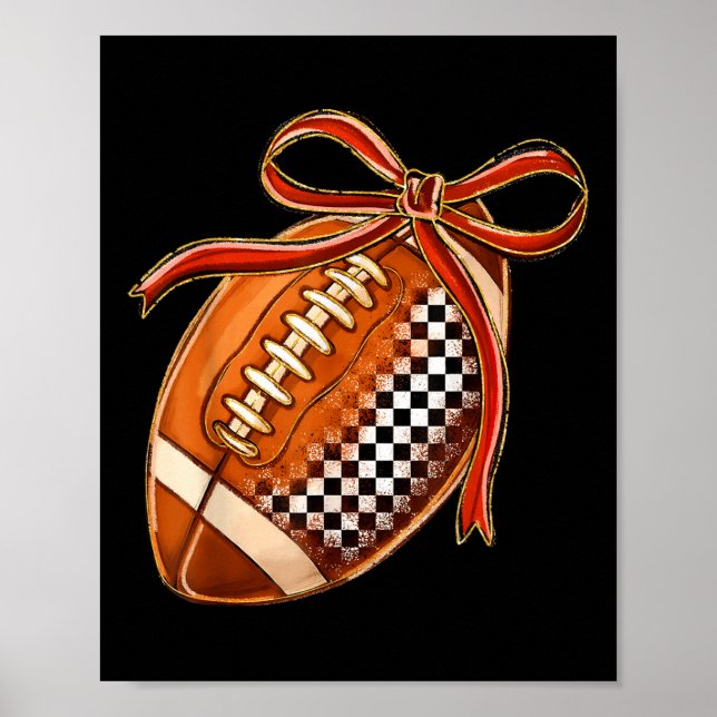 Checkered Football Coquette Bow Game Day Touchdown Poster (Front)