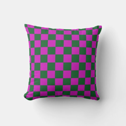 Checkered Forest Green and Magenta Throw Pillow