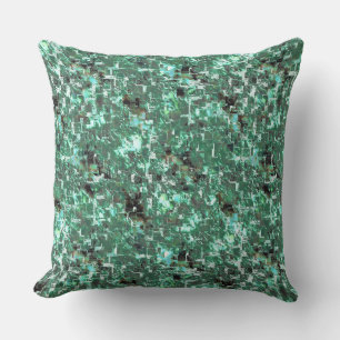 Checkered forest mosaic in mint green, roughness throw pillow