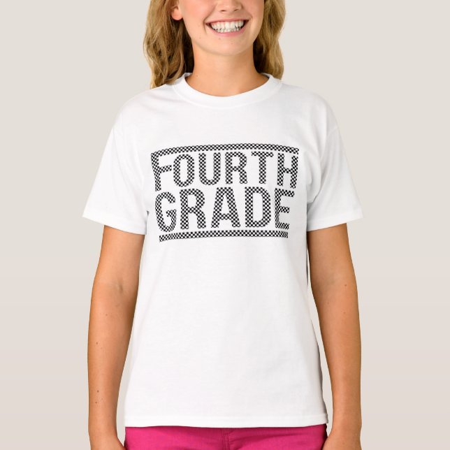 Checkered Fourth Grade Shirt, Fourth Grade Teacher T-Shirt (Front)