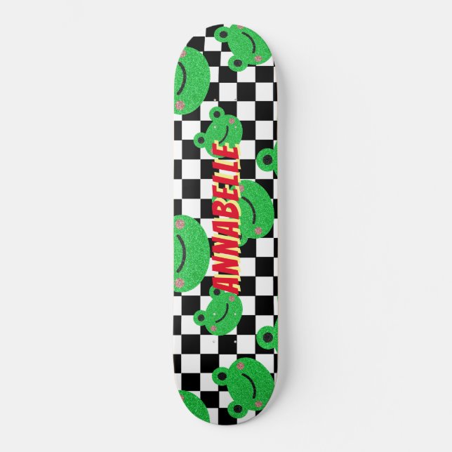 Checkered Frog Custom Name Skateboard (Front)