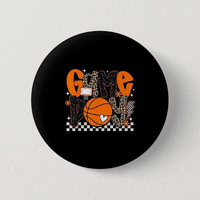 Checkered Game Day Basketball Srts Lover Men Women Button (Front)