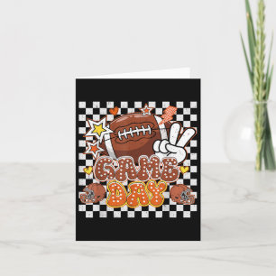 Checkered Game Day Cute Coquette Bow Football Wome Card