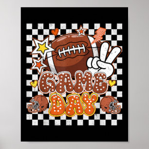 Checkered Game Day Cute Coquette Bow Football Wome Poster
