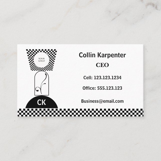 Checkered & Geometric Black White Shapes Business Card (Front)