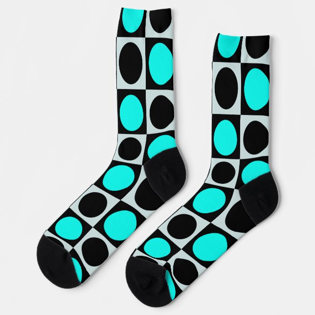 Checkered Geometric Blue Black Circle Polka Dots  Socks (Left)