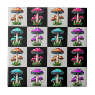 Checkered Geometric Mushroom Ceramic Tile