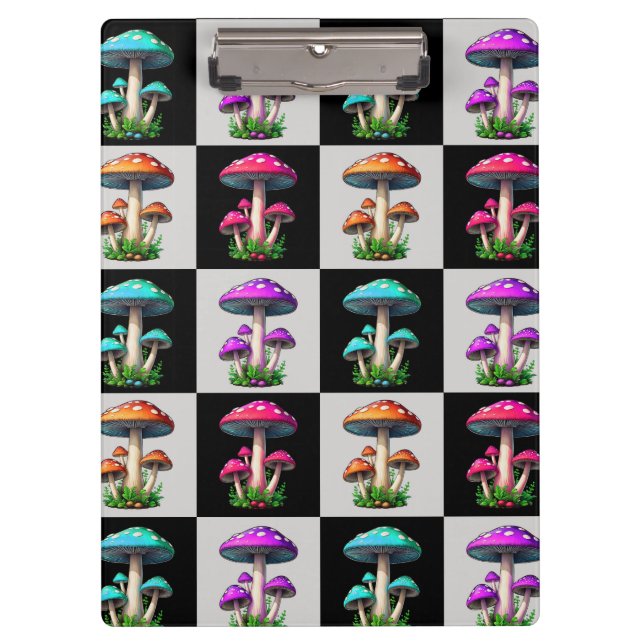 Checkered Geometric Mushroom Clipboard (Front)