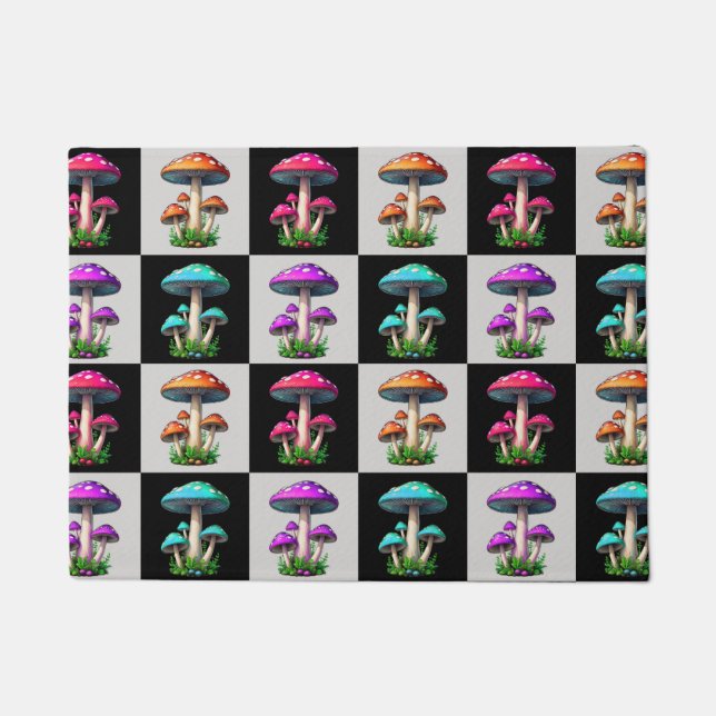 Checkered Geometric Mushroom Doormat (Front)