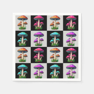 Checkered Geometric Mushroom Napkins