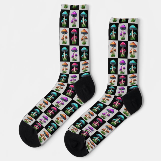 Checkered Geometric Mushroom Socks (Left)