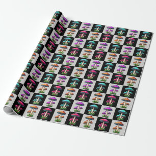 Checkered Geometric Mushroom Wrapping Paper