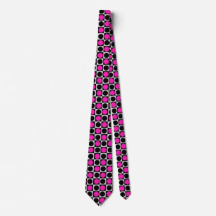 Checkered Geometric Pink Black Circle Polka Dots Neck Tie