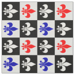 Checkered Geometric Red Blue Black Fleur-de-lis  Fabric