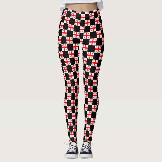 Checkered Georgia Flag Pattern  Leggings (Front)