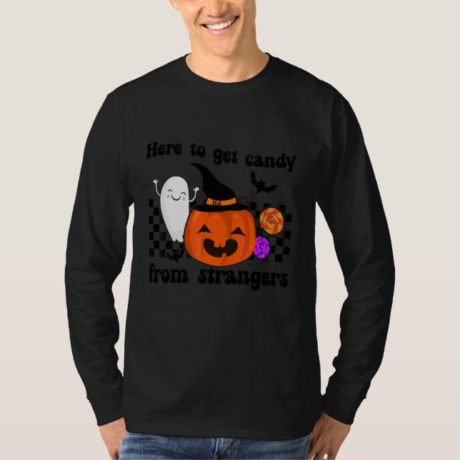 Checkered Get Candy From Strangers Cute Pumpkin Ha T-Shirt (Front)