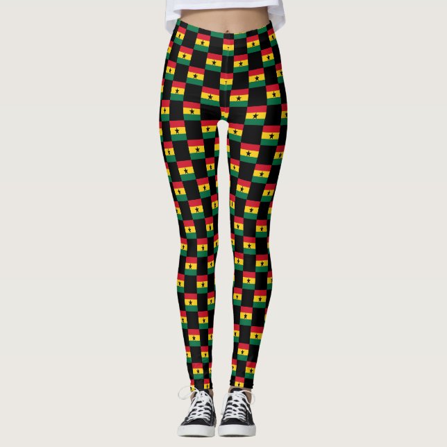 Checkered Ghana Flag Pattern  Leggings (Front)