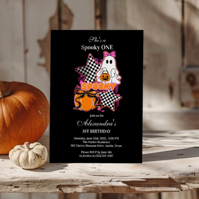 Checkered Ghost Halloween 1st Birthday Invitation (Creator Uploaded)