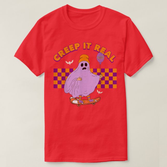 Checkered Ghost Skateboard Creep It Real Funny Hal T-Shirt (Design Front)