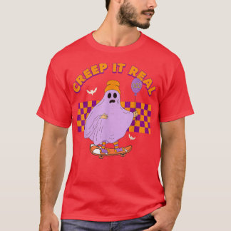 Checkered Ghost Skateboard Creep It Real Funny Hal T-Shirt