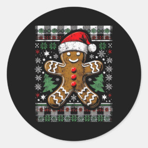 Checkered Gingerbread Man Distressed Ugly Christma Classic Round Sticker