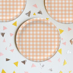 Checkered Gingham Check Plaid Picnic Peach  Paper Plates<br><div class="desc">Modern summer trend picnic blanket gingham plaid tartan pattern. Pastel tones aesthetic. Pastel orange,  peach gingham pattern party tableware. Peach baby shower,  wedding,  girl gingham party decor.</div>