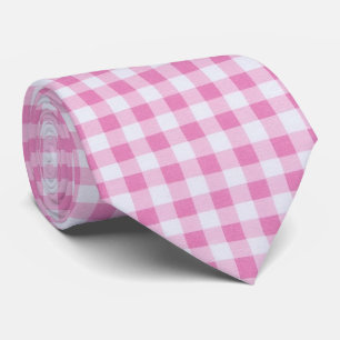 Checkered Gingham Pattern - Pink White Tie