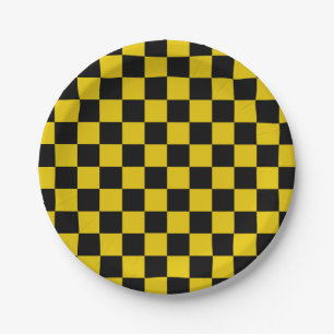 Checkered Gold and Black Paper Plates