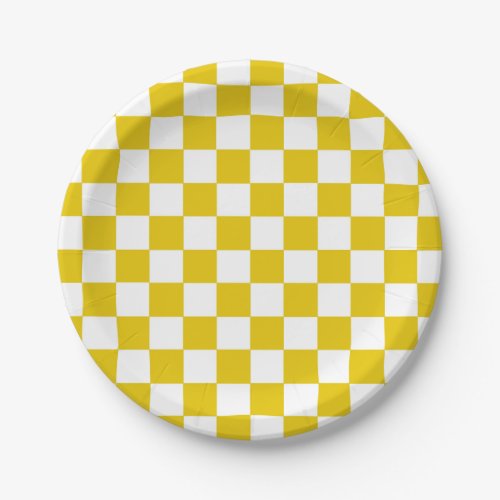 Checkered Gold and White Paper Plates
