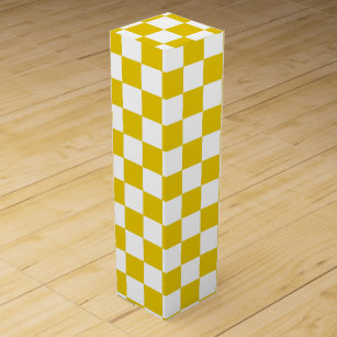 Checkered Gold and White Wine Gift Box