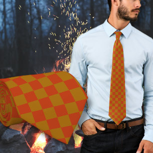 Checkered Gold Orange Fall Colors Neck Tie