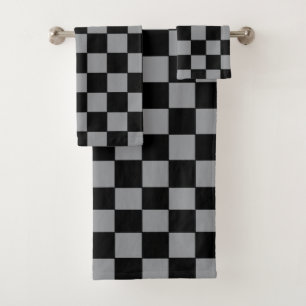 Checkered Gray and Black  Bath Towel Set