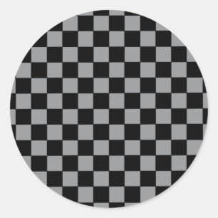 Checkered Gray and Black Classic Round Sticker