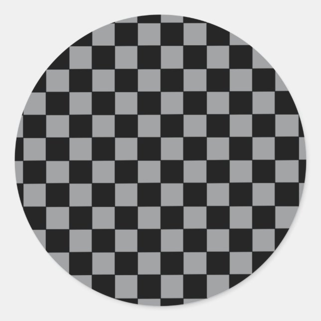 Checkered Gray and Black  Classic Round Sticker (Front)